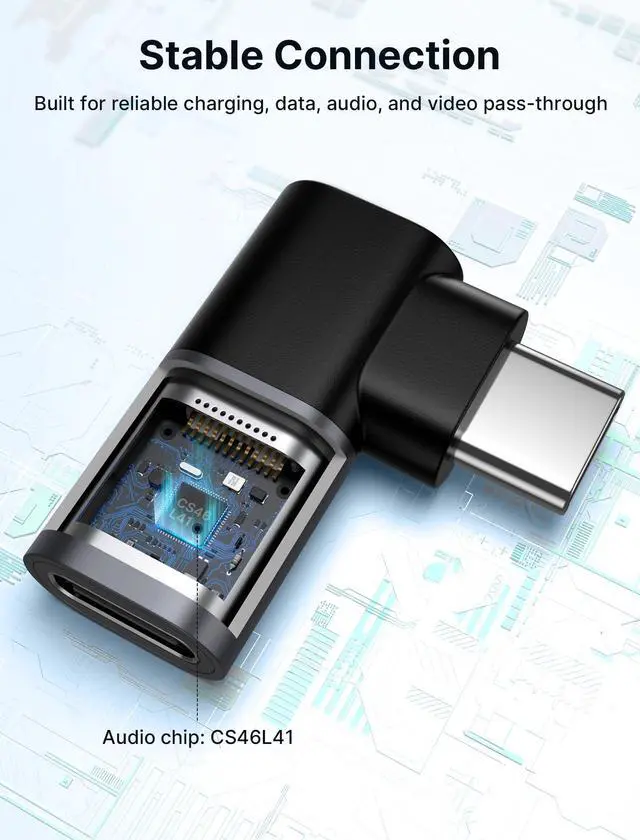 Alt view image 6 of 7 - 90 Degree USB C Male to Female Adapter 2-Pack, 100W 40Gbps