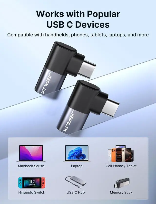 Alt view image 7 of 7 - 90 Degree USB C Male to Female Adapter 2-Pack, 100W 40Gbps