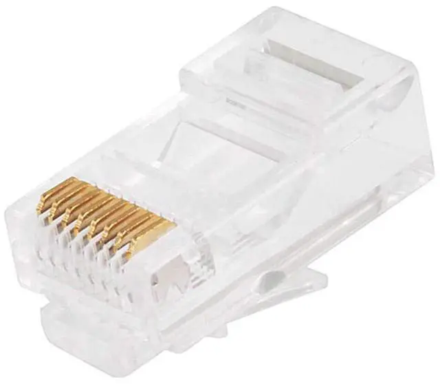 Main image of Cat5e RJ45 Modular Plugs - Crimp Connectors, Gold Plated Contacts, UTP, For Solid Wire, 100-Pack