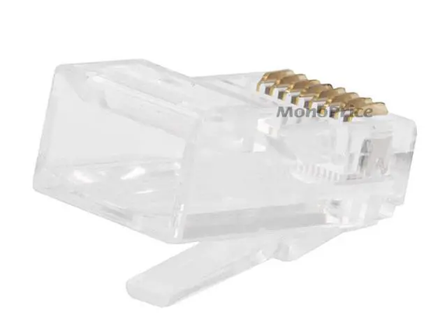 Alt view image 2 of 3 - Cat5e RJ45 Modular Plugs - Crimp Connectors, Gold Plated Contacts, UTP, For Solid Wire, 100-Pack