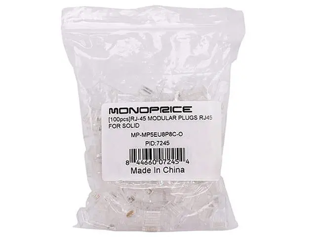 Alt view image 3 of 3 - Cat5e RJ45 Modular Plugs - Crimp Connectors, Gold Plated Contacts, UTP, For Solid Wire, 100-Pack