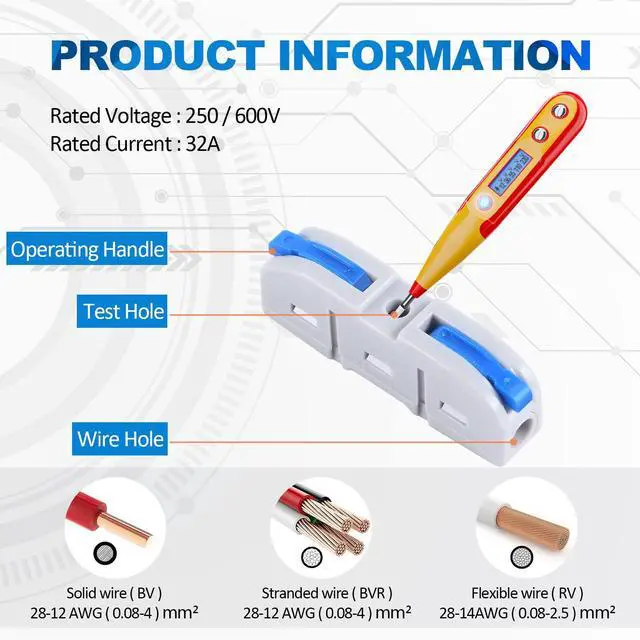 Alt view image 2 of 7 - Lever Wire Connectors, 60-Piece Quick Connect Electrical Splicing Kit for Compact Inline Terminals - 28-12 AWG, 1 in 1 Out (Multicolored, 60)