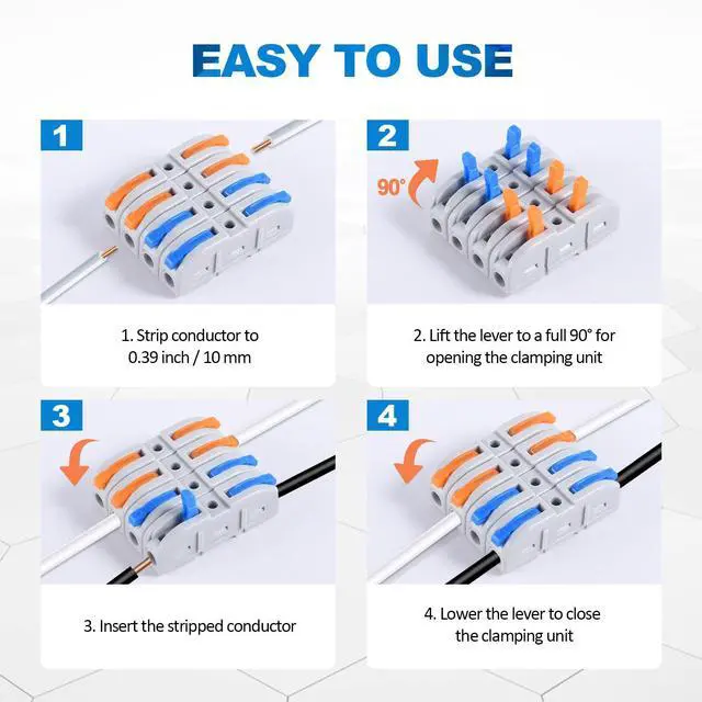 Alt view image 3 of 7 - Lever Wire Connectors, 60-Piece Quick Connect Electrical Splicing Kit for Compact Inline Terminals - 28-12 AWG, 1 in 1 Out (Multicolored, 60)