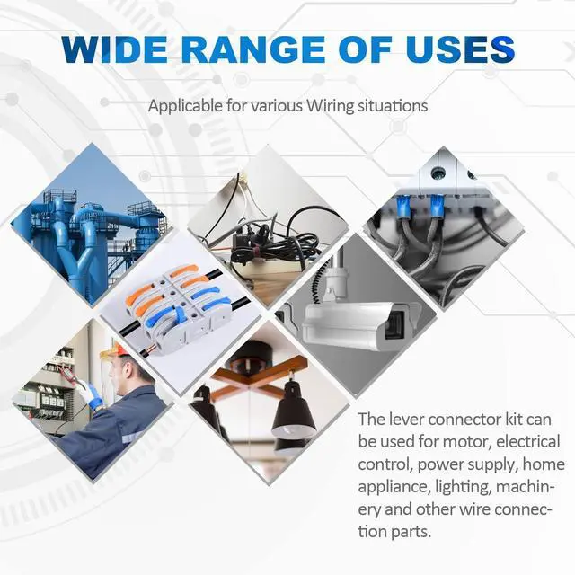Alt view image 6 of 7 - Lever Wire Connectors, 60-Piece Quick Connect Electrical Splicing Kit for Compact Inline Terminals - 28-12 AWG, 1 in 1 Out (Multicolored, 60)