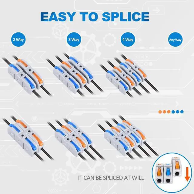 Alt view image 4 of 7 - Lever Wire Connectors, 60-Piece Quick Connect Electrical Splicing Kit for Compact Inline Terminals - 28-12 AWG, 1 in 1 Out (Multicolored, 60)