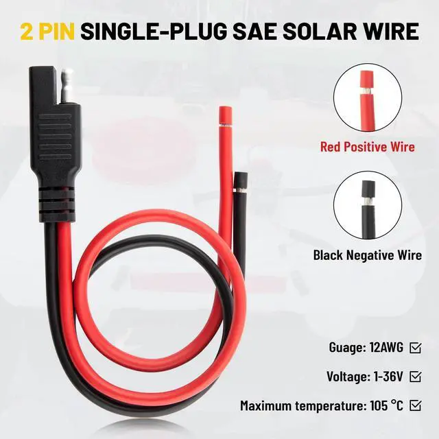 Alt view image 3 of 7 - 5PCS SAE Connector 12AWG 1 Feet SAE Extension Cable for Solar Panel Motorcycles Cars Charger Trolling Motor 2 Pin Single Plug Quick Connector Disconnect Connector