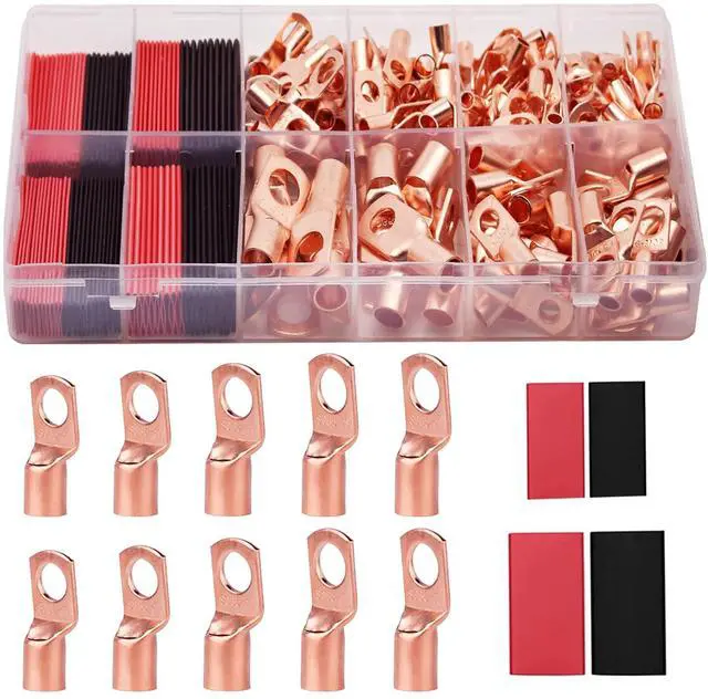 Main image of 160Pcs Copper Wire Lugs AWG2 4 6 8 10 12 with Heat Shrink Set, 80Pcs Battery Cable Ends Ring Terminals Connectors Tubing Assortment Kit