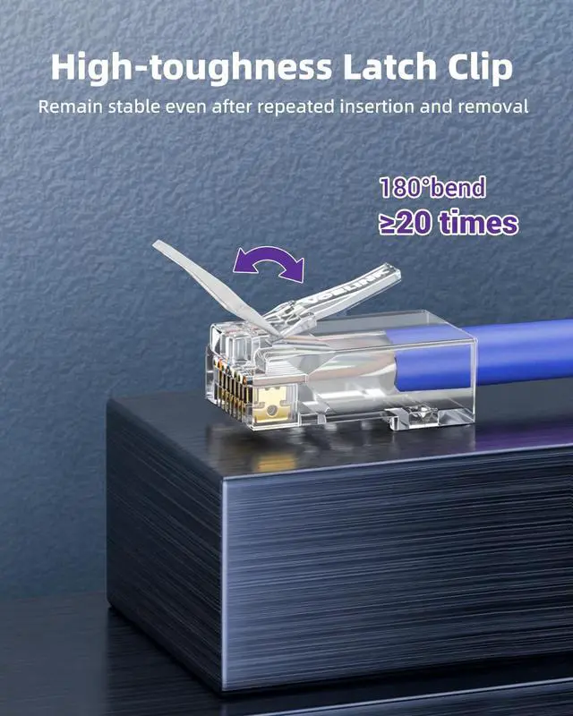 Alt view image 4 of 7 - 100-Pack Cat6 RJ45 Pass Through Connectors, 10Gbps Unshielded Ethernet Modular Plugs, Gold Plated 8P8C Cat 6 Ends for 24-26AWG Solid or Stranded UTP Network Cable Support PoE