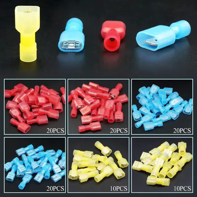 Alt view image 4 of 6 - 100PCS Nylon Spade Connectors Kit 22-10 Gauge Male and Female Wire Spade Terminal Quick Disconnect Fully Insulated Wire Crimp Connector for Automotive Marine