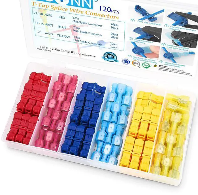 Main image of 120Pcs T Tap Wire Connectors, T Wire Quick Splice Connector, T Connectors for Wiring with Storage Case (120Pcs)