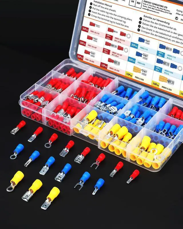 Alt view image 7 of 7 - 300PCS Wire Connectors Kit, Male and Female Spade Connectors, 17 Types Electrical Connector Kit 0.5-6.0mm², Insulated Terminal Connector, Includes Spade Ring Fork Wire Terminal