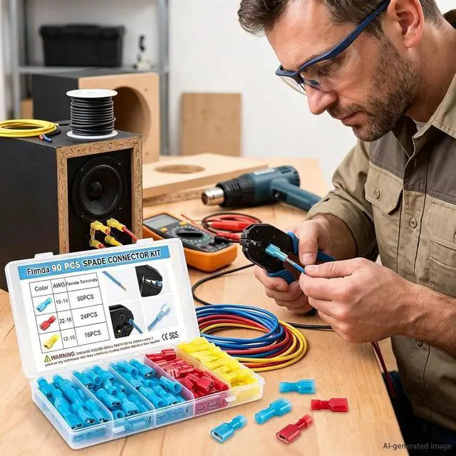 Alt view image 2 of 7 - 90PCS Female Spade Connector Kit, Nylon Spade Wire Terminal Connectors for 12-10, 16-14, 22-16 AWG Wire, Quick Disconnect Fully Insulated Crimp Terminals for Auto, Speaker and Stereo Wiring