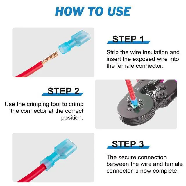 Alt view image 5 of 7 - 90PCS Female Spade Connector Kit, Nylon Spade Wire Terminal Connectors for 12-10, 16-14, 22-16 AWG Wire, Quick Disconnect Fully Insulated Crimp Terminals for Auto, Speaker and Stereo Wiring