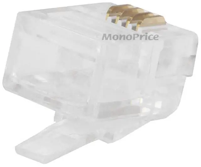 Alt view image 2 of 3 - 6P4C RJ11 Modular Plugs for Round Solid Cable - Crimp On, 1U, 3 Prongs, 4 Conductor, Clear, 50-Pack