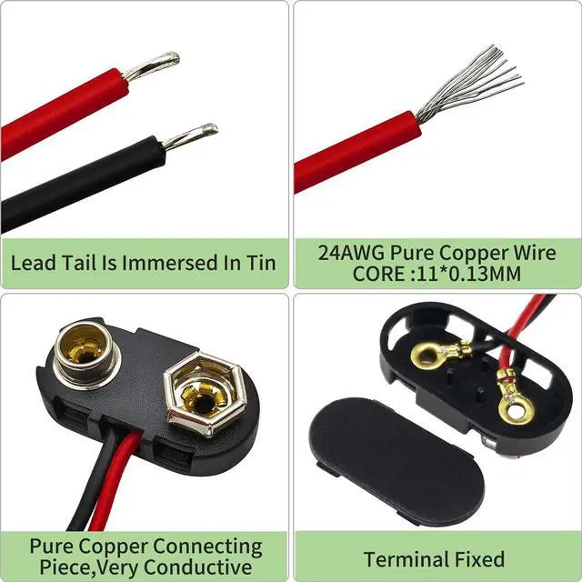 Alt view image 4 of 7 - 10PCS T-Type 9V Buckle Battery Connector, Hard Plastic Shell for Student Experiments & Other Battery Equipment