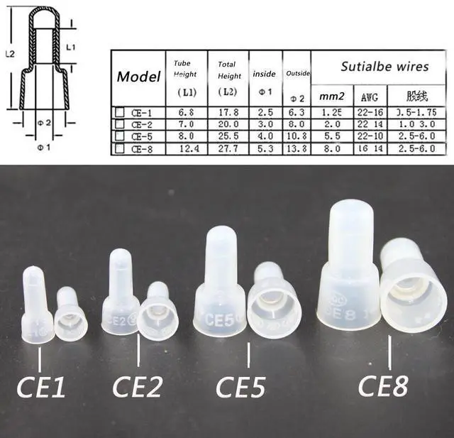 Alt view image 2 of 4 - 1000pcs CE2 Closed End Wire Crimp Connectors Protective Wire Crimp Cap Wire Connectors Terminals