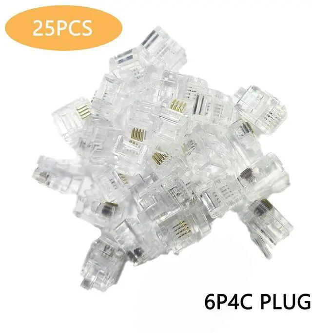 Alt view image 2 of 5 - RJ11 Connectors 25 Pack 6P4C Plug Telephone Modular Plug Phone Jack Adapter Crimp End Telephone Cord Connector