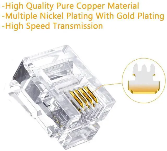Alt view image 4 of 5 - RJ11 Connectors 25 Pack 6P4C Plug Telephone Modular Plug Phone Jack Adapter Crimp End Telephone Cord Connector
