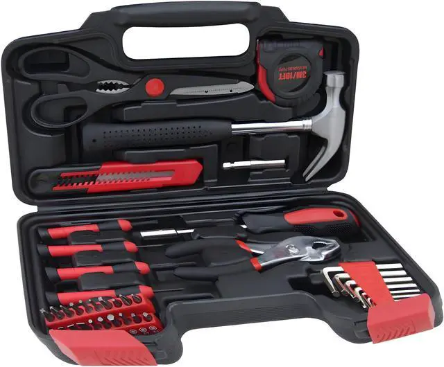 Main image of 39-Piece Household Tools Kit - Comprehensive and Essential Repair Set Tools for Dorm, Home Use, DIY (39p-red)