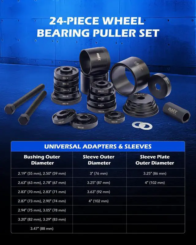 Alt view image 2 of 7 - Wheel Bearing Press Kit for Front Wheel Drive Bearing Removal & Installation, 24pc Wheel Bearing Puller Tool Set with Sliding Screws Universal Bushings Sleeves Storage Case