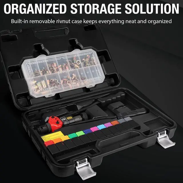 Alt view image 2 of 7 - Rivet Nut Tool Kit,16-Inch Rivnut Tool Kit with 12 Metric and SAE Mandrels, 176Pcs Rivet nut Assortment Kit, Designed for Labour Saving, Ideal for Automotive, Home and DIY Projects