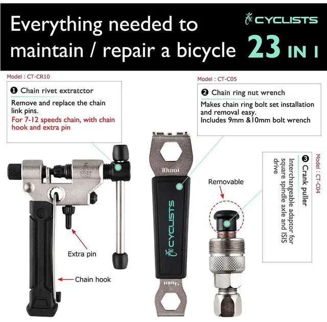 Alt view image 3 of 7 - 23 Piece Bike Tool Kit - Bicycle Repair Tool Box Compatible - Mountain/Road Bike Maintenance Tool Set with Storage Case