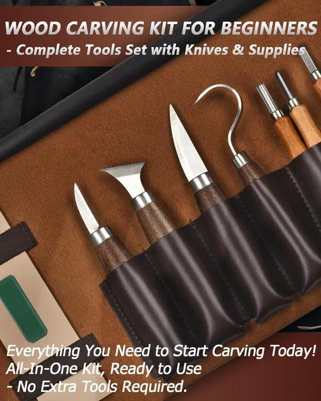 Alt view image 2 of 7 - Wood Carving Kit Whittling Kit: Deluxe Wood Carving Tools Knife Set with Leather Case - Woodworking Hobby Kit for Beginners Adults Kids - DIY Art Craft Gift for Men Teens