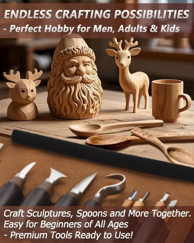 Alt view image 4 of 7 - Wood Carving Kit Whittling Kit: Deluxe Wood Carving Tools Knife Set with Leather Case - Woodworking Hobby Kit for Beginners Adults Kids - DIY Art Craft Gift for Men Teens