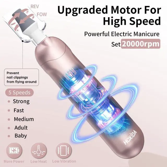 Alt view image 3 of 7 - Manicure Pedicure Kit, Professional Nail Grinder for Senior Thick Toenail, Cordless Electric Nail File, 5 Speeds Pedicure Tools for feet Callus Remover, Nail Drill for Women Hand Feet Care