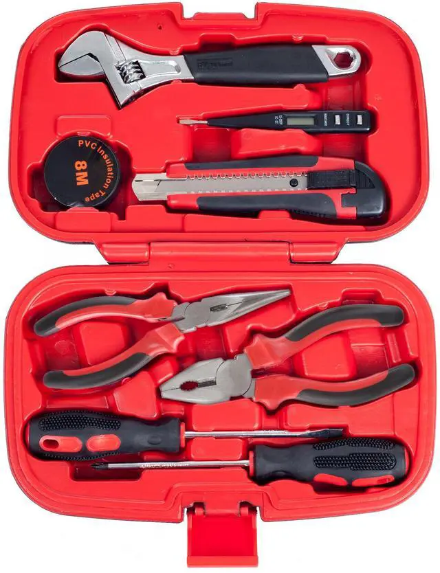 Main image of Household Hand Tools - 9-Piece Tool Set Includes Adjustable Wrench, Screwdriver, Pliers, and More - Tool Kit for the Home, Office, and Car