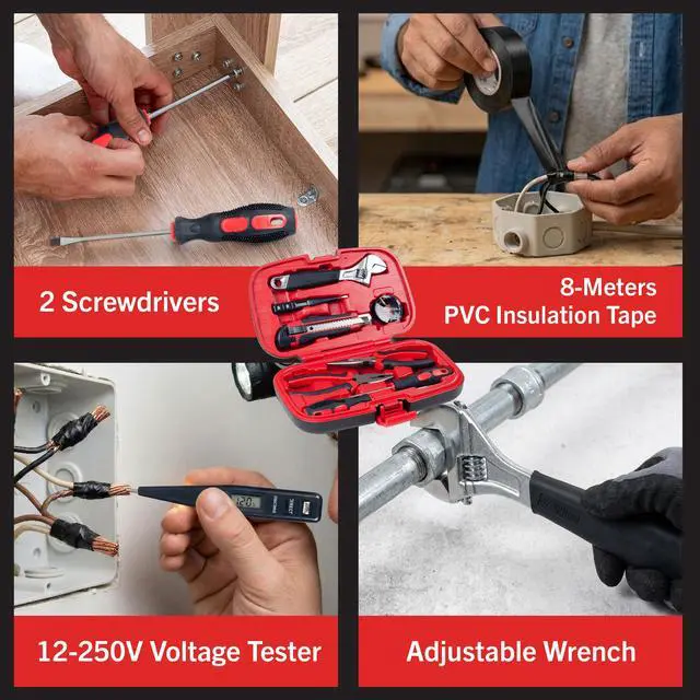 Alt view image 4 of 7 - Household Hand Tools - 9-Piece Tool Set Includes Adjustable Wrench, Screwdriver, Pliers, and More - Tool Kit for the Home, Office, and Car
