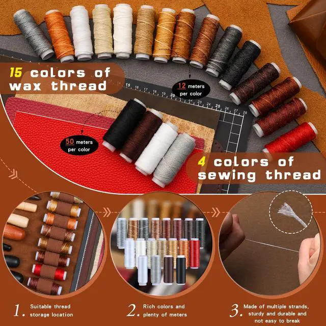 Alt view image 4 of 7 - Leather Tooling Kit Leather Craft Tools Leatherworking Kit with Custom Handbag Cutting Mats Engraving Punching Sewing Stamping Sanding Tools for Handicraft Work Professional