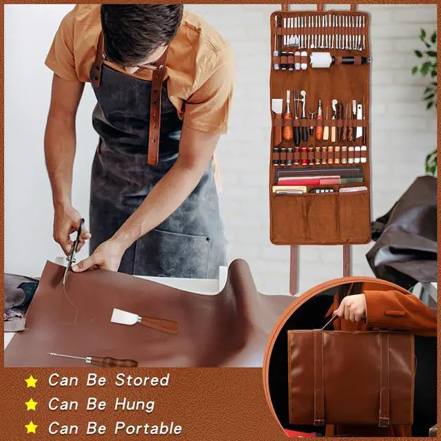 Alt view image 5 of 7 - Leather Tooling Kit Leather Craft Tools Leatherworking Kit with Custom Handbag Cutting Mats Engraving Punching Sewing Stamping Sanding Tools for Handicraft Work Professional
