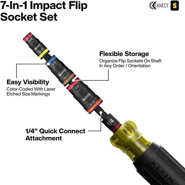 Alt view image 7 of 7 - Tools 65301KNECT Impact Socket Set, KNECT (S) 23-Piece SAE Pass-Through and Flip Socket Tool Set, Impact Driver Adapter, MODbox Tool Organization