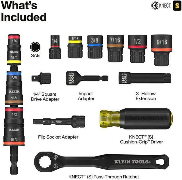 Alt view image 2 of 7 - Tools 65301KNECT Impact Socket Set, KNECT (S) 23-Piece SAE Pass-Through and Flip Socket Tool Set, Impact Driver Adapter, MODbox Tool Organization