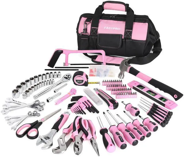 Main image of 267-Piece Pink Tool Set, Home Repairing Tool Kit with 13-Inch Wide Mouth Open Bag, Mechanics Hand Tool Kit for DIY, Home Maintenance