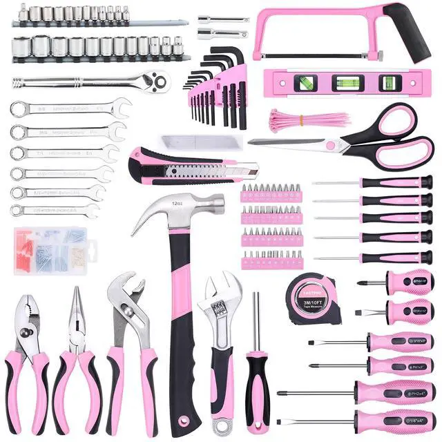 Alt view image 2 of 7 - 267-Piece Pink Tool Set, Home Repairing Tool Kit with 13-Inch Wide Mouth Open Bag, Mechanics Hand Tool Kit for DIY, Home Maintenance