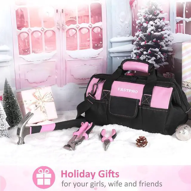 Alt view image 6 of 7 - 267-Piece Pink Tool Set, Home Repairing Tool Kit with 13-Inch Wide Mouth Open Bag, Mechanics Hand Tool Kit for DIY, Home Maintenance