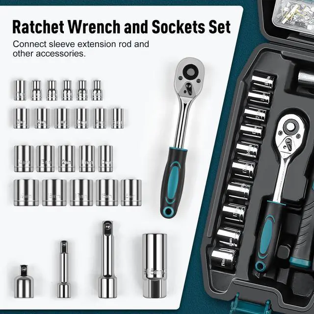 Alt view image 4 of 7 - Home Tool Kit 281-PCs - Portable Complete Basic Repair General Hand Tool Sets for Men Women - Full Tool Set with Socket Wrench Set & Screwdriver Set & Metric Hex Key & Pliers & Tool Box Case