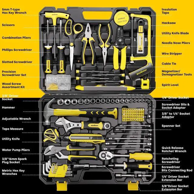 Alt view image 2 of 7 - Home Tool Kit, 220 Piece Hand Tool Kit with Toolbox Storage Case, Basic Household Auto Repair Tool Set for Home Repairs Men Women DIY, Auto Maintenance, General Use, Household Repair Tools