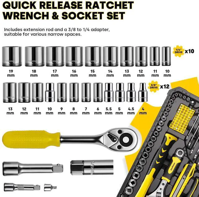 Alt view image 4 of 7 - Home Tool Kit, 220 Piece Hand Tool Kit with Toolbox Storage Case, Basic Household Auto Repair Tool Set for Home Repairs Men Women DIY, Auto Maintenance, General Use, Household Repair Tools