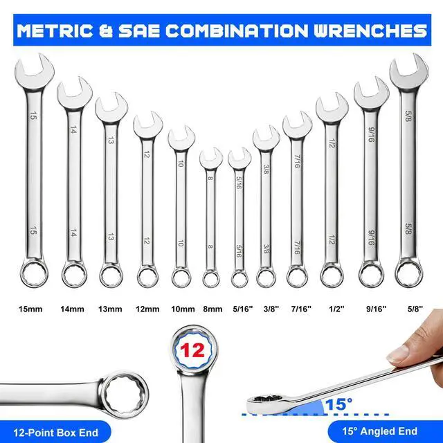 Alt view image 5 of 7 - Mechanics Tool Set with Drawer Box, 279-Piece SAE and Metric Mechanic Tool Kit with Wrenches & Sockets, General Tool Kit for Car, Motorcycle, Home Repair (Blue)