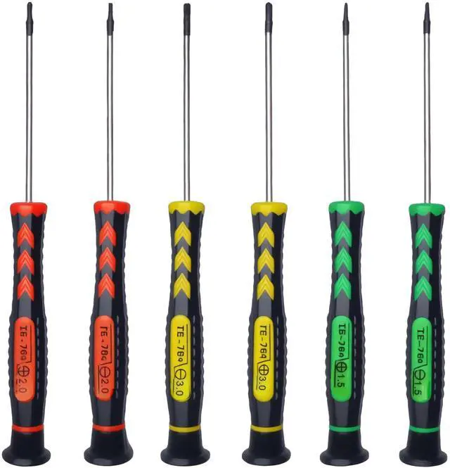 Main image of Screwdriver SET OF 6 - Magnetic Flathead and Phillips With NON-SKID Handle in Different SIZES / COLORS - Professional Repair Tool Kit For Electronics/ iPhone/ PC/ Jewelry/ Watch/ Eyeglass