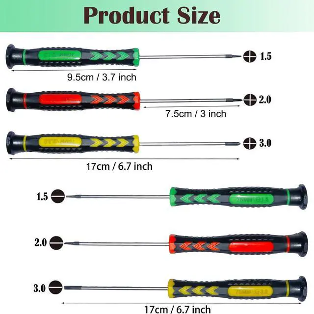 Alt view image 2 of 6 - Screwdriver SET OF 6 - Magnetic Flathead and Phillips With NON-SKID Handle in Different SIZES / COLORS - Professional Repair Tool Kit For Electronics/ iPhone/ PC/ Jewelry/ Watch/ Eyeglass