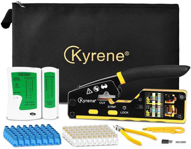 Main image of RJ45 Crimp Tool, Ethernet Crimping Tool Kit, Cat5 Cat5e Cat6 Crimping Tool Kit with RJ45 Pass Through Connectors