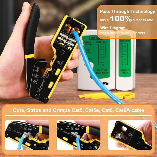 Alt view image 2 of 6 - RJ45 Crimp Tool, Ethernet Crimping Tool Kit, Cat5 Cat5e Cat6 Crimping Tool Kit with RJ45 Pass Through Connectors