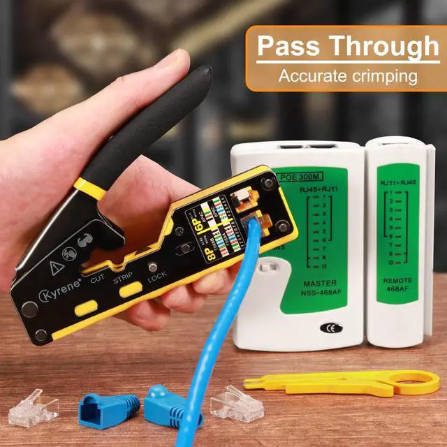 Alt view image 3 of 6 - RJ45 Crimp Tool, Ethernet Crimping Tool Kit, Cat5 Cat5e Cat6 Crimping Tool Kit with RJ45 Pass Through Connectors