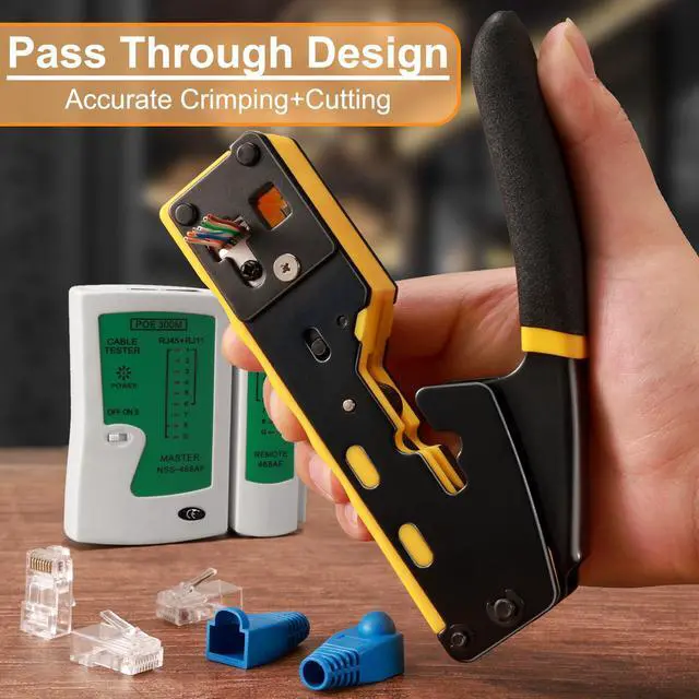 Alt view image 4 of 6 - RJ45 Crimp Tool, Ethernet Crimping Tool Kit, Cat5 Cat5e Cat6 Crimping Tool Kit with RJ45 Pass Through Connectors