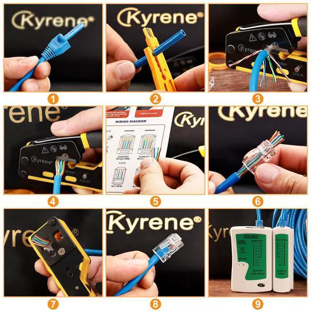 Alt view image 6 of 6 - RJ45 Crimp Tool, Ethernet Crimping Tool Kit, Cat5 Cat5e Cat6 Crimping Tool Kit with RJ45 Pass Through Connectors