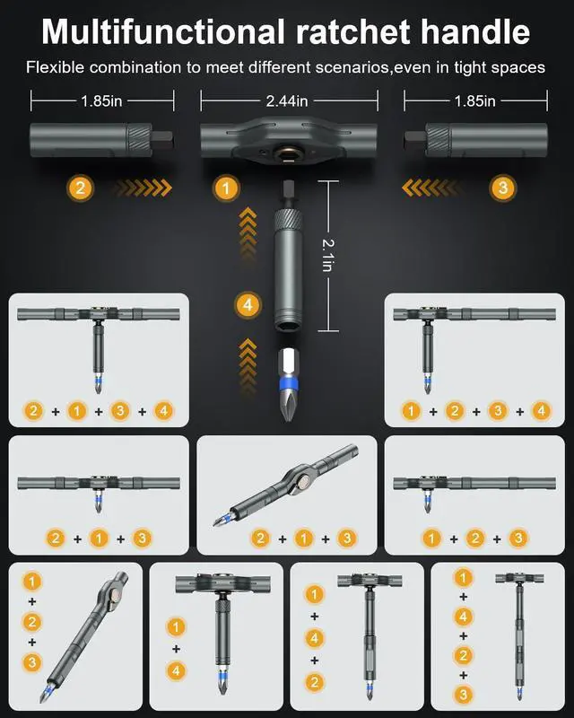 Alt view image 3 of 7 - Magnetic Screwdriver Set, Portable Mini Flexible Combination Ratchet Screwdriver Set with T Handle, S2 Steel Bits, Repair Tool Kit for Furniture Assembly, Bicycles, Computer, DIY